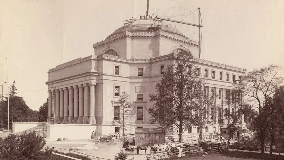 Construction of Low Library around 1896 at the University's new location in Morningside Heights.